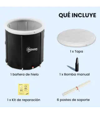 Bañera de Hielo 280L Bañera Hinchable Portátil para Recuperación de Atletas con Cubierta y Bomba Ø78x71 cm