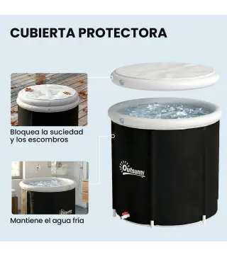 Bañera de Hielo 280L Bañera Hinchable Portátil para Recuperación de Atletas con Cubierta y Bomba Ø78x71 cm