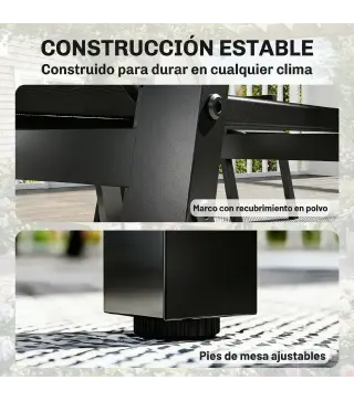 Conjunto de Mesa y Sillas Jardín con Mesa con Tablero de Listones y 6 Sillas Transpirables para Terraza Patio Negro
