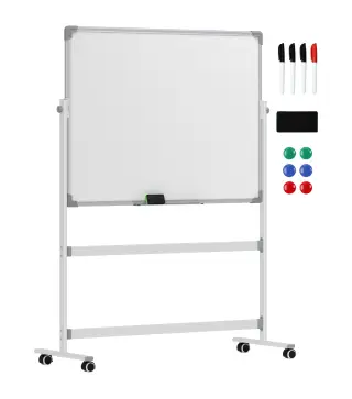 Pizarra Blanca Móvil de Doble Cara Magnética 120x90 cm con Soporte y Tablero Inclinado en 3 Niveles 127x50x165 cm Blanco