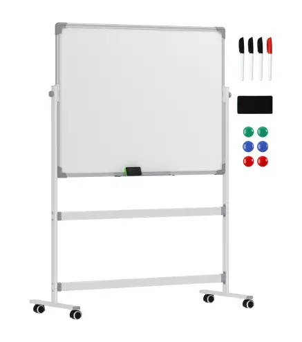 Pizarra Blanca Móvil de Doble Cara Magnética 120x90 cm con Soporte y Tablero Inclinado en 3 Niveles 127x50x165 cm Blanco