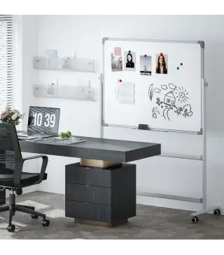 Pizarra Blanca Móvil de Doble Cara Magnética 120x90 cm con Soporte y Tablero Inclinado en 3 Niveles 127x50x165 cm Blanco