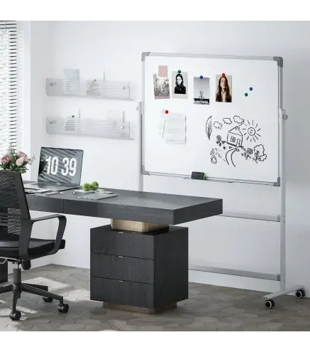 Pizarra Blanca Móvil de Doble Cara Magnética 120x90 cm con Soporte y Tablero Inclinado en 3 Niveles 127x50x165 cm Blanco