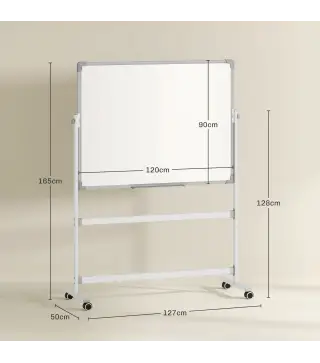 Pizarra Blanca Móvil de Doble Cara Magnética 120x90 cm con Soporte y Tablero Inclinado en 3 Niveles 127x50x165 cm Blanco