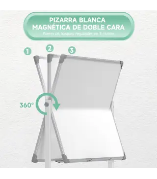 Pizarra Blanca Móvil de Doble Cara Magnética 120x90 cm con Soporte y Tablero Inclinado en 3 Niveles 127x50x165 cm Blanco