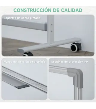 Pizarra Blanca Móvil de Doble Cara Magnética 120x90 cm con Soporte y Tablero Inclinado en 3 Niveles 127x50x165 cm Blanco