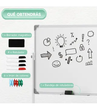 Pizarra Blanca Móvil de Doble Cara Magnética 120x90 cm con Soporte y Tablero Inclinado en 3 Niveles 127x50x165 cm Blanco