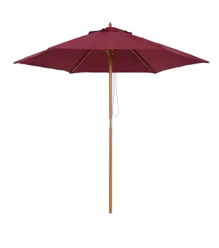 Sombrilla Parasol de Madera Ø250x230cm para Exterior con 6 Varillas Sistema de Polea Color Granate