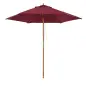 Sombrilla Parasol de Madera Ø250x230cm para Exterior con 6 Varillas Sistema de Polea Color Granate