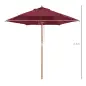 Sombrilla Parasol de Madera Ø250x230cm para Exterior con 6 Varillas Sistema de Polea Color Granate
