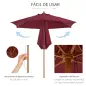Sombrilla Parasol de Madera Ø250x230cm para Exterior con 6 Varillas Sistema de Polea Color Granate