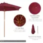 Sombrilla Parasol de Madera Ø250x230cm para Exterior con 6 Varillas Sistema de Polea Color Granate