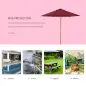 Sombrilla Parasol de Madera Ø250x230cm para Exterior con 6 Varillas Sistema de Polea Color Granate