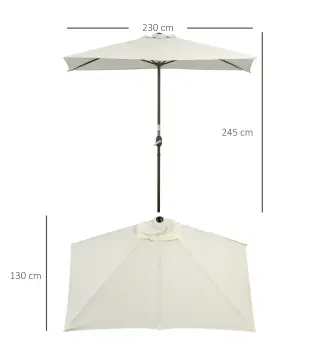 Sombrilla Rectangular 230x130x245 cm Parasol para Pared Media Sombrilla con Manivela Protección UV 30+ Impermeable Tela Poliéste