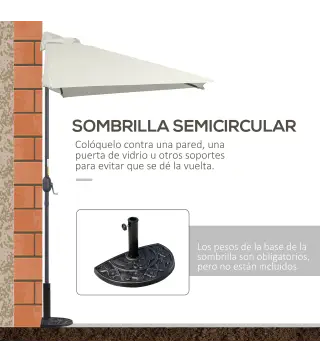 Sombrilla Rectangular 230x130x245 cm Parasol para Pared Media Sombrilla con Manivela Protección UV 30+ Impermeable Tela Poliéste