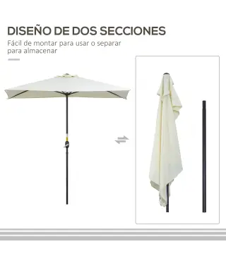 Sombrilla Rectangular 230x130x245 cm Parasol para Pared Media Sombrilla con Manivela Protección UV 30+ Impermeable Tela Poliéste