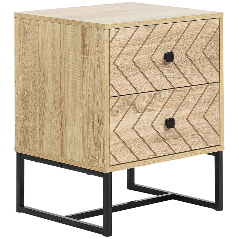 Mesita de Noche con 2 Cajones Cajonera de Madera para Dormitorio Armario Almacenamiento 48x39,5x60 cm