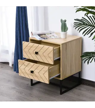 Mesita de Noche con 2 Cajones Cajonera de Madera para Dormitorio Armario Almacenamiento 48x39,5x60 cm
