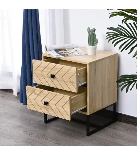 Mesita de Noche con 2 Cajones Cajonera de Madera para Dormitorio Armario Almacenamiento 48x39,5x60 cm