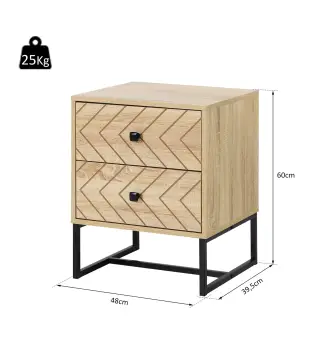 Mesita de Noche con 2 Cajones Cajonera de Madera para Dormitorio Armario Almacenamiento 48x39,5x60 cm