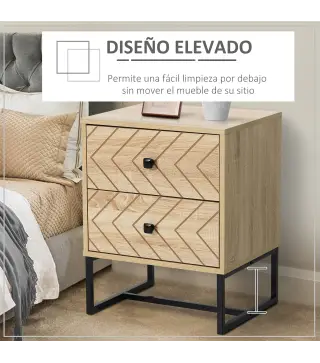Mesita de Noche con 2 Cajones Cajonera de Madera para Dormitorio Armario Almacenamiento 48x39,5x60 cm
