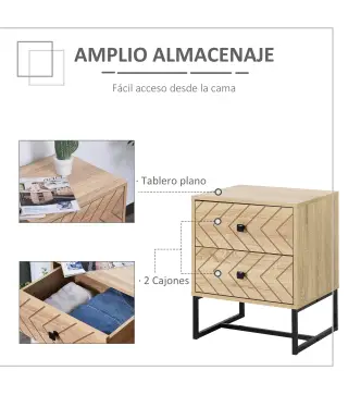 Mesita de Noche con 2 Cajones Cajonera de Madera para Dormitorio Armario Almacenamiento 48x39,5x60 cm