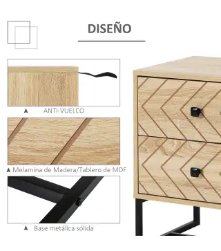 Mesita de Noche con 2 Cajones Cajonera de Madera para Dormitorio Armario Almacenamiento 48x39,5x60 cm