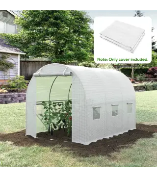 Lona de Repuesto para Invernadero Túnel 6 m², lona PE Anti-UV impermeable 6 ventanas + Puerta Enrollable con cremallera Blanco