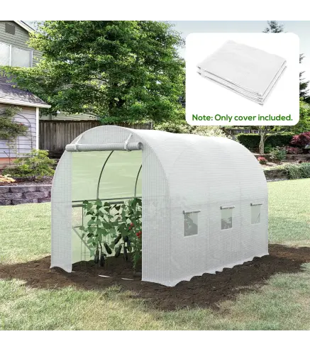 Lona de Repuesto para Invernadero Túnel 6 m², lona PE Anti-UV impermeable 6 ventanas + Puerta Enrollable con cremallera Blanco