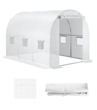 Lona de Repuesto para Invernadero Túnel 6 m², lona PE Anti-UV impermeable 6 ventanas + Puerta Enrollable con cremallera Blanco