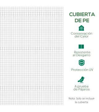Lona de Repuesto para Invernadero Túnel 6 m², lona PE Anti-UV impermeable 6 ventanas + Puerta Enrollable con cremallera Blanco
