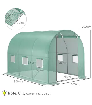 Plásticos para Invernaderos 3x2x2 m Cubierta de Repuesto para Invernadero de Polietileno con 6 Ventanas y Puerta Enrollable Prot