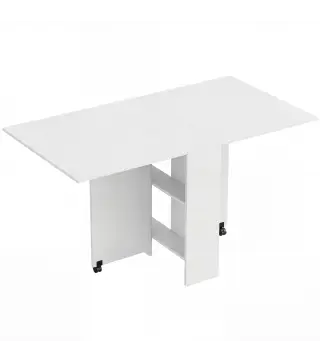 Mesa Plegable de Comedor con Ruedas Alas Abatibles y Estantes para 4-6 Personas 75x140x74 cm Blanco