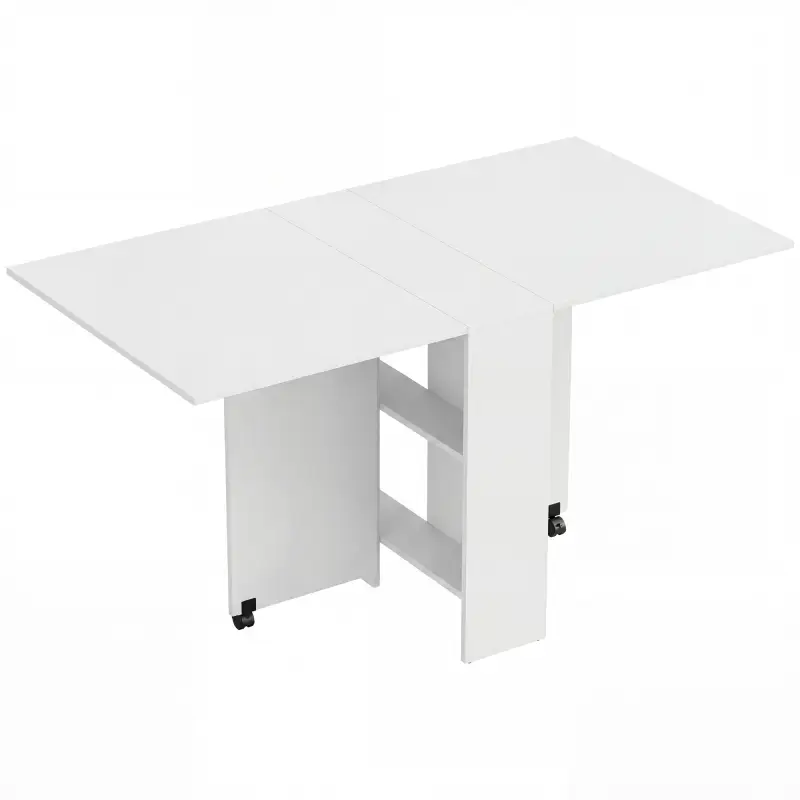 Mesa Plegable de Comedor con Ruedas Alas Abatibles y Estantes para 4-6 Personas 75x140x74 cm Blanco