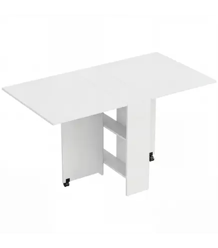 Mesa Plegable de Comedor con Ruedas Alas Abatibles y Estantes para 4-6 Personas 75x140x74 cm Blanco