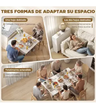 Mesa Plegable de Comedor con Ruedas Alas Abatibles y Estantes para 4-6 Personas 75x140x74 cm Blanco
