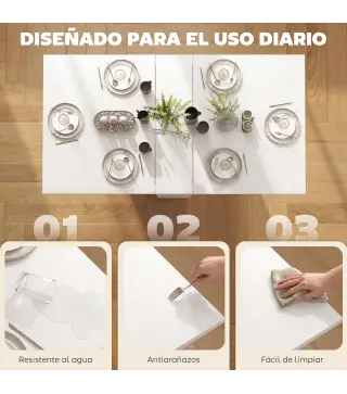 Mesa Plegable de Comedor con Ruedas Alas Abatibles y Estantes para 4-6 Personas 75x140x74 cm Blanco