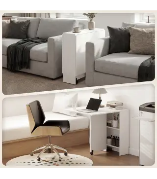 Mesa Plegable de Comedor con Ruedas Alas Abatibles y Estantes para 4-6 Personas 75x140x74 cm Blanco