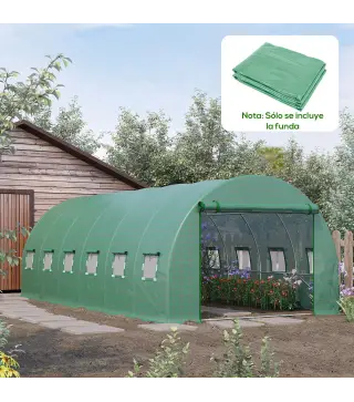 Cubierta de Repuesto para Invernadero 600x300x200cm Tipo Túnel Carpa de Invernadero con 12 Ventanas Verde