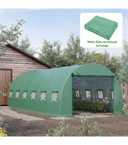Cubierta de Repuesto para Invernadero 600x300x200cm Tipo Túnel Carpa de Invernadero con 12 Ventanas Verde
