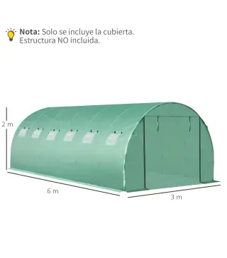 Cubierta de Repuesto para Invernadero 600x300x200cm Tipo Túnel Carpa de Invernadero con 12 Ventanas Verde