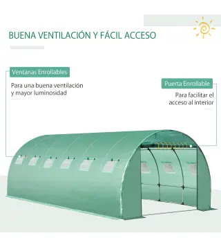 Cubierta de Repuesto para Invernadero 600x300x200cm Tipo Túnel Carpa de Invernadero con 12 Ventanas Verde