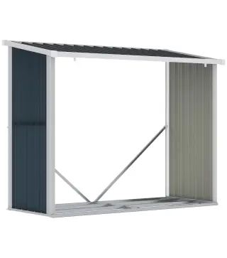 Casetilla para Leña Acero Galvanizado Cobertizo Leñero de Almacenamiento de Troncos con Techo Inclinado para Jardín Terraza Exte