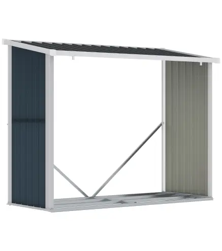 Casetilla para Leña Acero Galvanizado Cobertizo Leñero de Almacenamiento de Troncos con Techo Inclinado para Jardín Terraza Exte