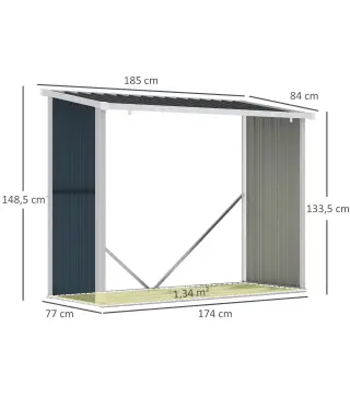 Casetilla para Leña Acero Galvanizado Cobertizo Leñero de Almacenamiento de Troncos con Techo Inclinado para Jardín Terraza Exte