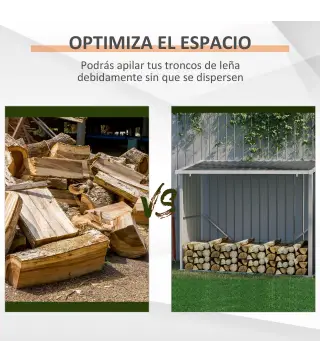 Casetilla para Leña Acero Galvanizado Cobertizo Leñero de Almacenamiento de Troncos con Techo Inclinado para Jardín Terraza Exte