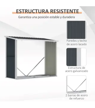 Casetilla para Leña Acero Galvanizado Cobertizo Leñero de Almacenamiento de Troncos con Techo Inclinado para Jardín Terraza Exte