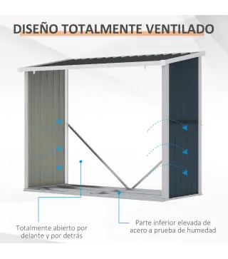 Casetilla para Leña Acero Galvanizado Cobertizo Leñero de Almacenamiento de Troncos con Techo Inclinado para Jardín Terraza Exte