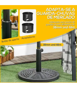 Soporte para Parasol con Relleno de Cemento Peso 9,5 kg para Poste de Parasol de Ø38/48 mm Negro