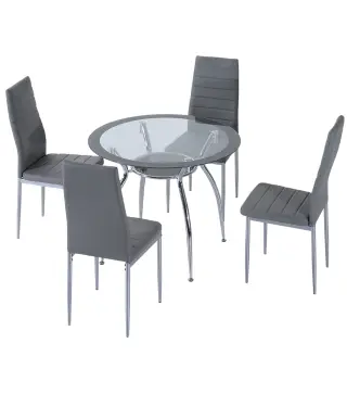 Juego Mesa de Comedor y 4 Sillas Conjunto de Muebles de 5 Piezas Mesa Redonda Ø90x75 cm y 4 Sillas 42x52x96 cm Gris